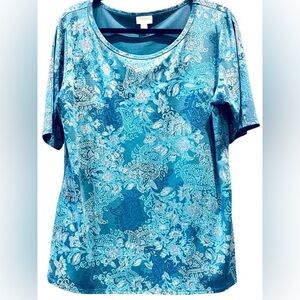 LULAROE ELEGANT GIGI, light turquoise with silvery accents, size 2XL, EUC